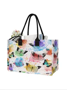 Butterfly Printed Large Capacity Storage, Fashionable Tote Bag, Super Size Organizer with Durable Handle, Space Saving Multi-Purpose for School, Travel, Shopping
