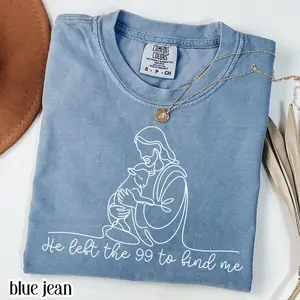Christian Comfort Colors Shirt Minimalist Line He Left The 99 Tshirt Religious Jesus Bible Verse Tee Faith Believer Apparel Church Gift