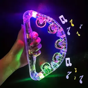 LED Light Up Tambourine with Colorful Flashing Lights, Musical Handheld Percussion Instrument for Kids & Adults, Party, Concert, Festival & DJ Events