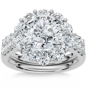 Certified 3ct Halo Diamond Engagement Wedding Ring Set 14k Gold Lab Grown