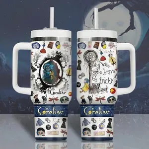Coraline Cartoon Custom Cup 40 oz 20 oz Tumbler With Handle, Retro Cartoon Cup, Gifts