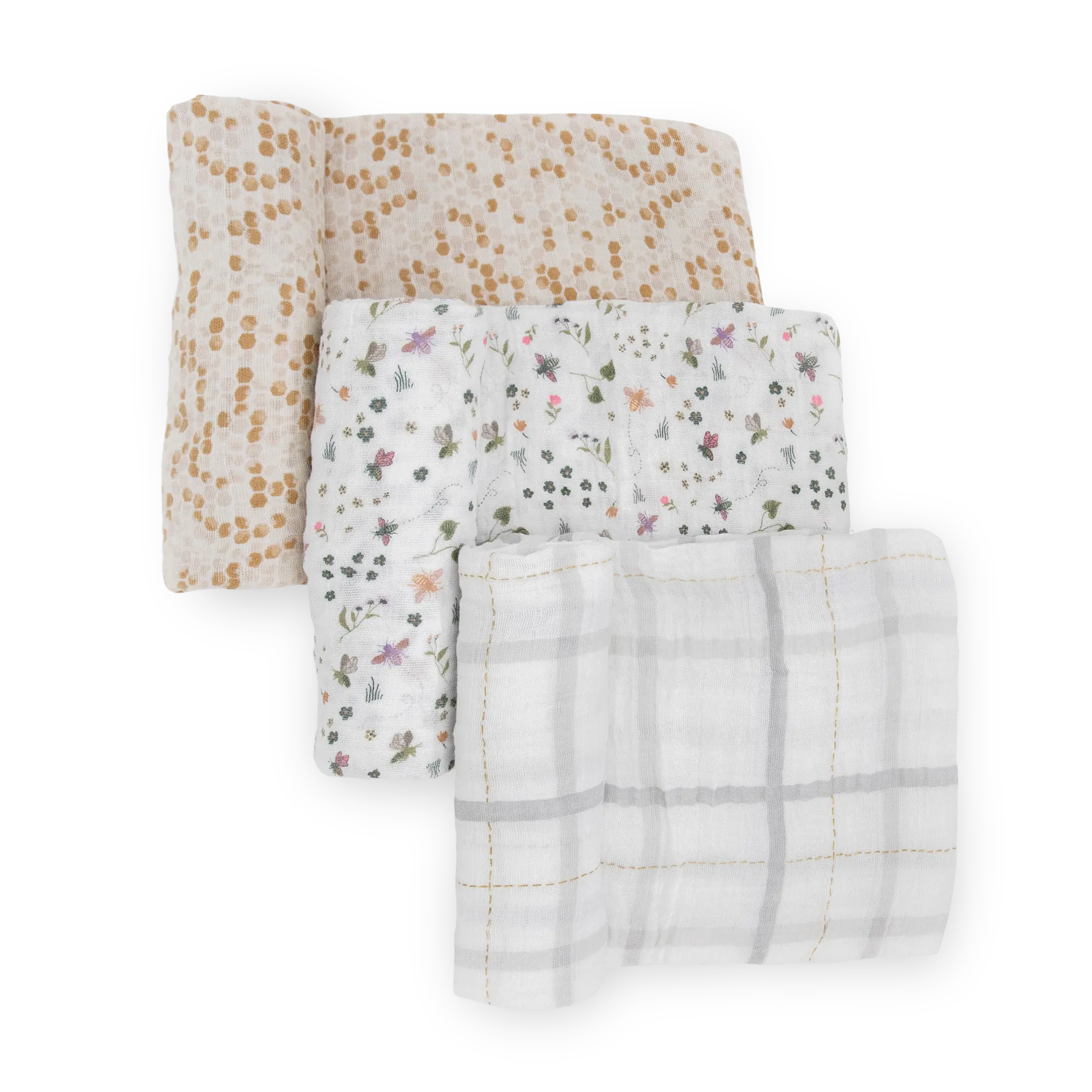 Cotton Muslin Swaddle Blanket 3 Pack - Garden Bees