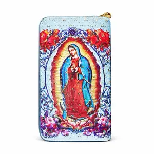Virgin Mary Wallet & Virgin de Guadalupe Wallet with Vibrant Floral Design Detailed Iconography for Religious Devotees 7.5in x 4in Ideal for Everyday Use