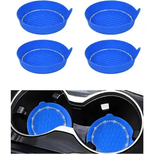 4 count  Cup Coaster, Bling   Non-Slip Cup Holder Insert Coasters, Shockproof Rhinestone Auto Drink Mat Universal for Women Girls, Interior  Accessories (Blue)