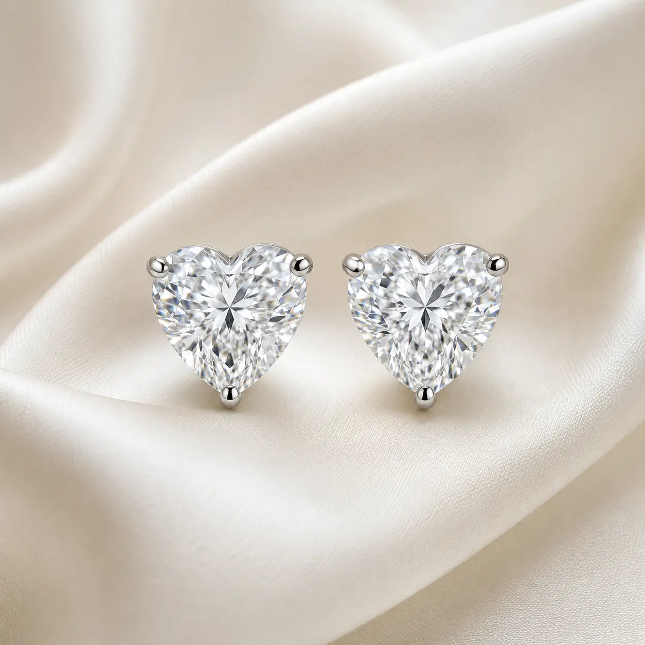 Heart Cut 3-Prong Martini Stud Earrings