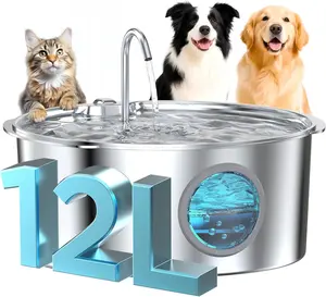 Water Fountain for Large Dogs: Stainless Steel  Fountain Water Bowl - 3.2Gal/406oz/12L Super Quiet Big  Water Fountain with Visual Water Level - for Large Dogs Cats and Multi-Pet