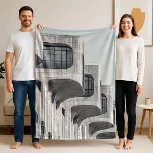 1 piece Detail Design of Modern Concrete Building Facades themed flannel blanket - Super soft flannel blanket in modern style, suitable for sofas and beds, all-season use, digitally printed pattern, 100% polyester material, machine washable