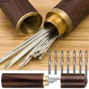 30 Count Easy Thread Sewing Needles Set, Self-Threading Needles with Wood Storage Case