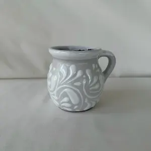White Talavera Handmade 4” Mug with White Floral Design
