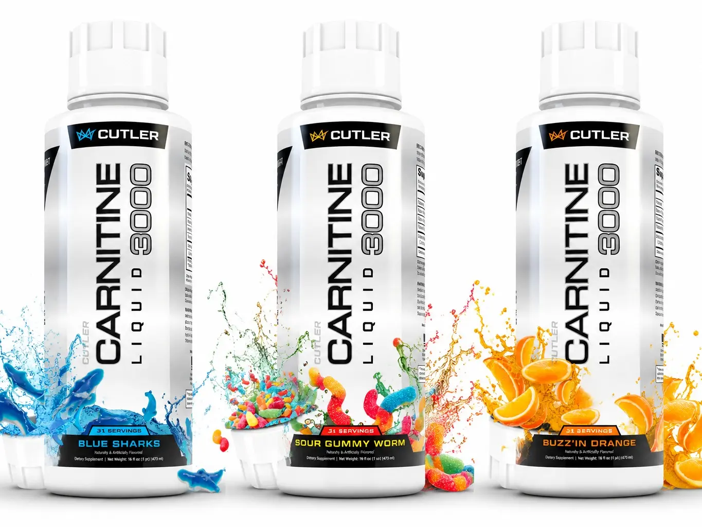 3-pack Cutler Nutrition Carnitine Liquid 3000 assorted flavors, US version sports energy drink