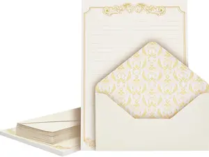 Letter Paper & Envelopes Set - 60 Sheets (7.2 x 10.2 In) & 30 Ivory Envelopes (4 x 7.7 in), Gold Border, 100 GSM - Vintage Lined Stationery for Love Letters & Invitations