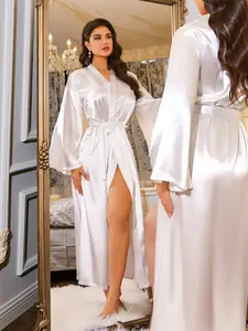 LuxeNights French Elegant Loose Long Robe For Women Luxe Loungewear, Fall Cozy And Elegant Details