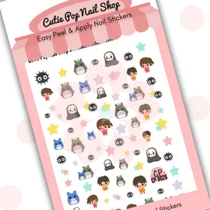 Friendly Neighbor nail decals; 2d self-adhesive, ultra-thin, kawaii, 8.5 x 12cm sheet