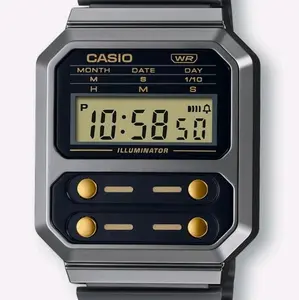 New Casio Vintage black Stainless Steel digital Watch for Men' s A100WEGG-1A2