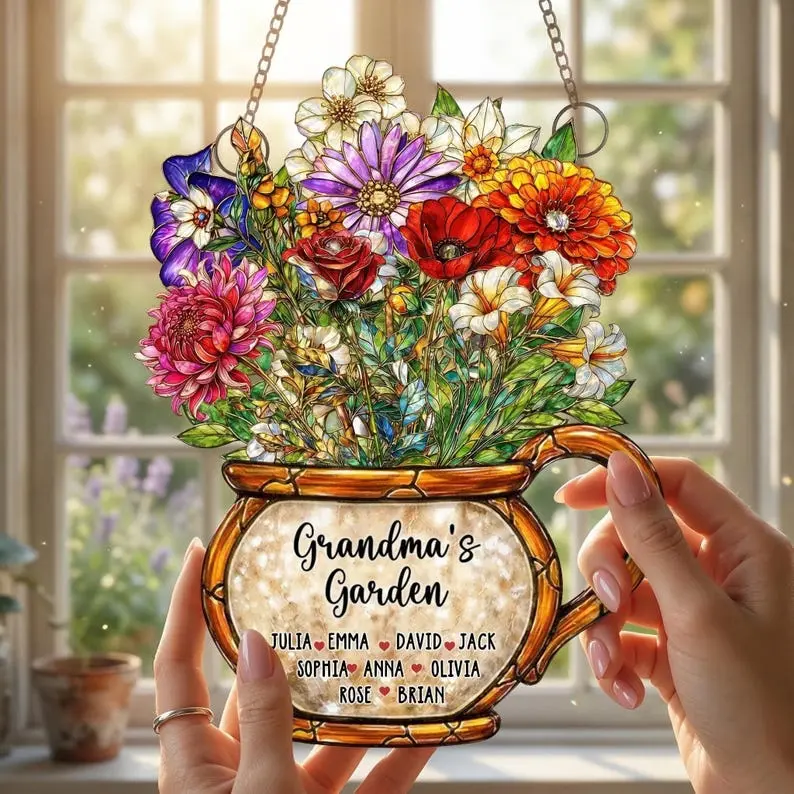 Grandma's Garden Birth Flower Suncatcher, Personalized Grandma Gift, Customizable Flower Suncatcher, Mother's Day Gift for Nana, Mom, Wife