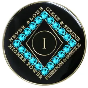 Narcotics Anonymous NA Black Clean Time Yearly Medallion Zircon Crystals Yrs 1-40