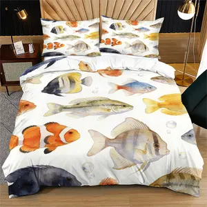 Watercolor Tropical Fish Print Bedding Set, Lightweight Soft Sheet Set (includes 1 Fitted Sheet & 1/2 Pillowcases)