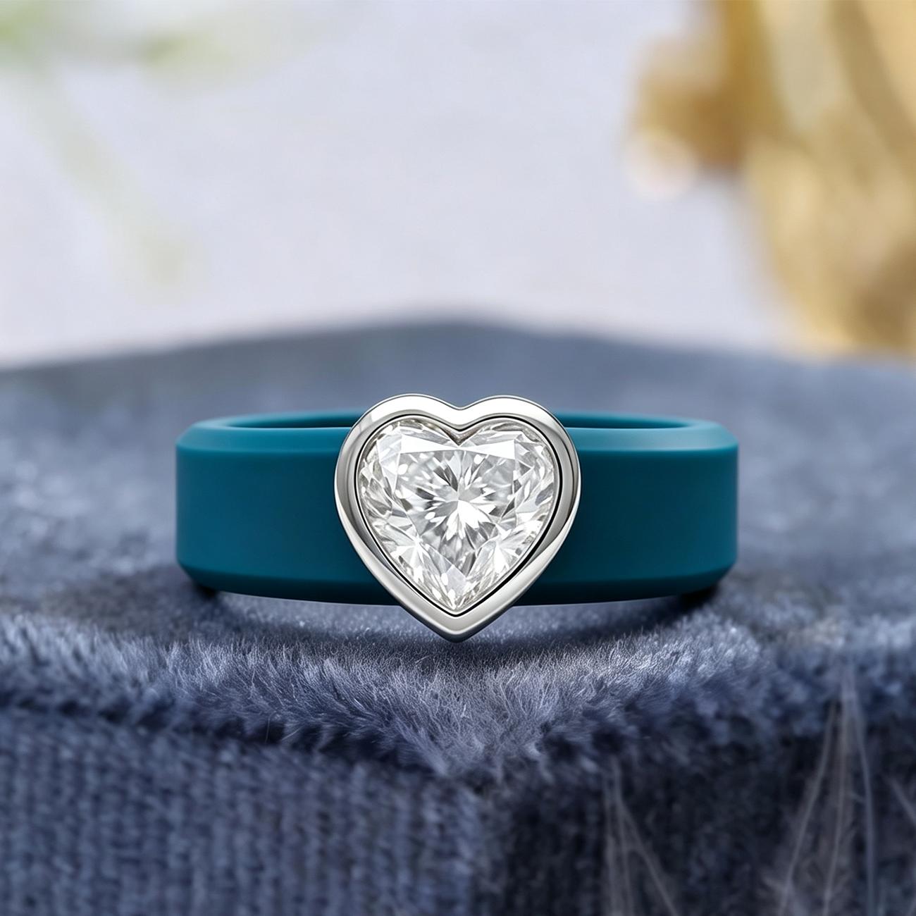 1pc 14k golden plated silicone ring for women, sparkling heart-shaped cut CZ engagement ring, commitment ring, designed for women, hypoallergenic, exquisite jewelry, suitable for daily use, weddings, Valentine's Day, anniversaries