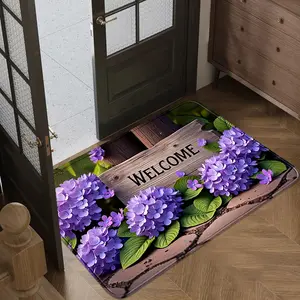 1pc Lily Wood Pattern Welcome Rug, 100% Polyester Flannel Mat, Floral Frame, Luxury Foot Pad for Entryway, Indoor Use