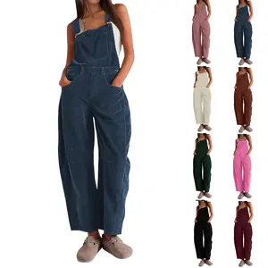 Molitree Women's Corduroy Overalls Barrel Wide Leg Bib Pants Adjustable Romper Jumpsuit with Pockets  Casual Wideleg Womenswear Brown