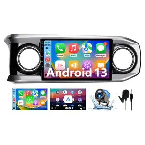 Android 13 Car Stereo Head Unit for Toyota Tacoma 2016-2023 10 Inch Silver Touch Screen Wireless CarPlay Android Auto GPS FM WiFi Bluetooth 1080P Reverse Camera SWC