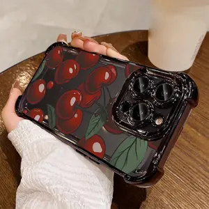 Case for iPhone XR 11 16 15 11Pro 15Pro Max 14 Pro 13 12 16Plus XS MAX Clear Cover Cherry Pattern