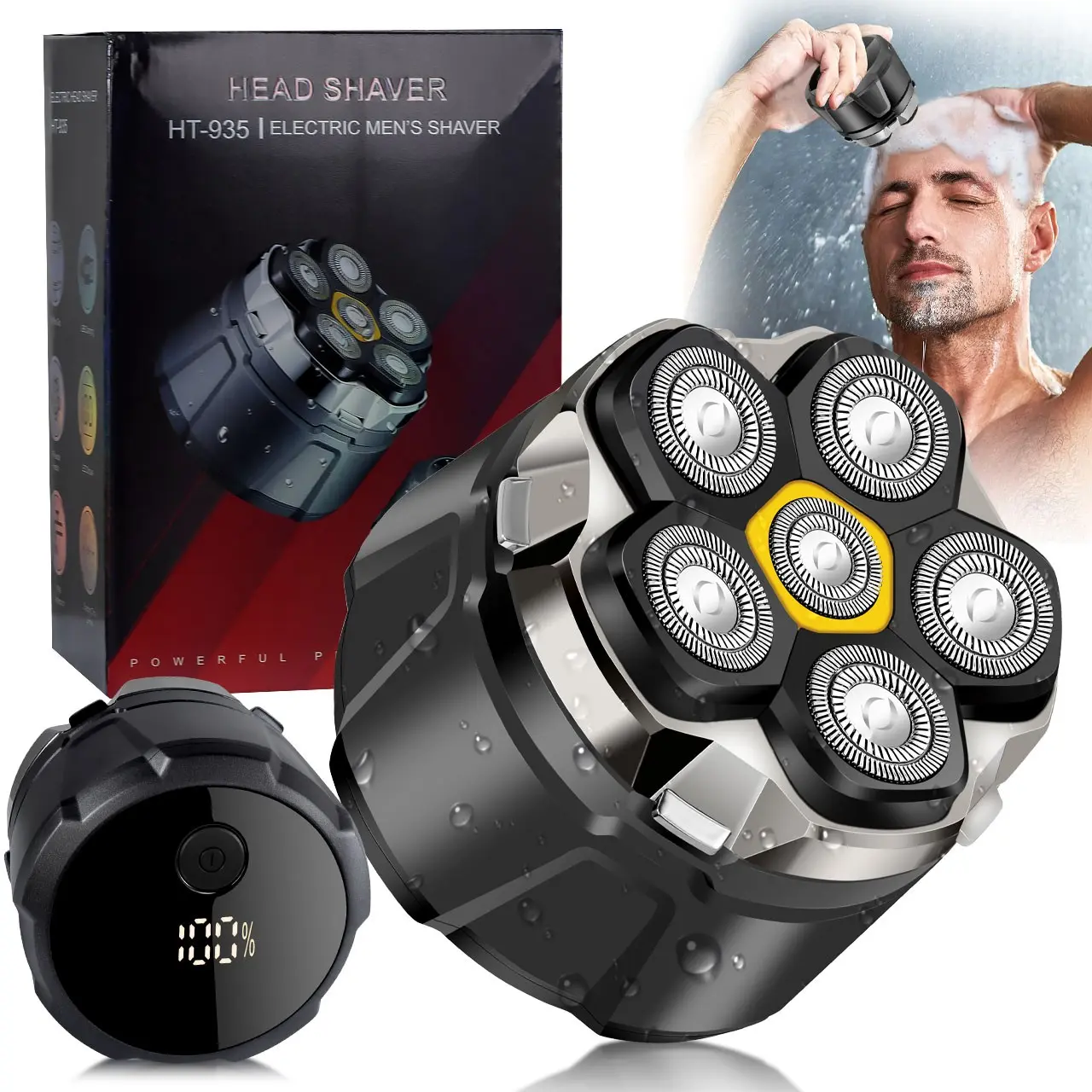 Portable Men's Razor Bald Head Trimmer Electric Hair Clipper Six Blades USB Charging LED Display Washable Gift for Boyfriend Usb Rechargeable Shaver Cordless Waterproof Shaver