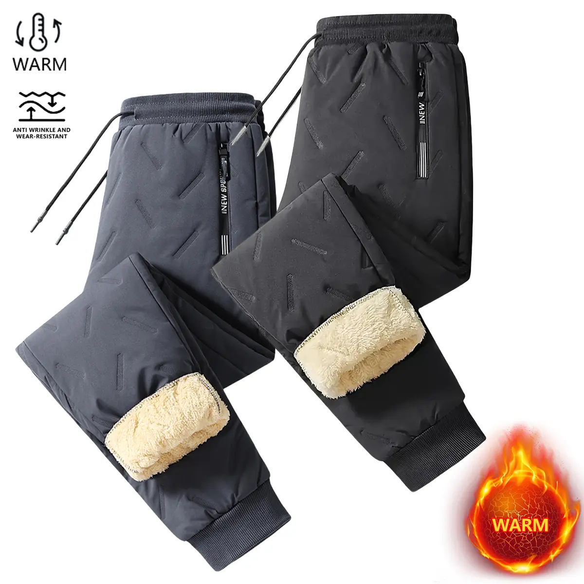 Men's Joggers 2-Piece Set, Thick Premium Fleece-Lined Fitted Pants for Casual Athletic Wear & Winter Sports, Casual Athletic Joggers, Premium Fleece Joggers