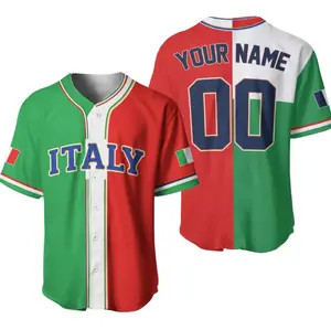 Italy Baseball Fan Jersey Unisex Button-Front Shirt with Custom Name and Number White Navy 3D Style Italy Flag Sleeves for 2026 Tournament