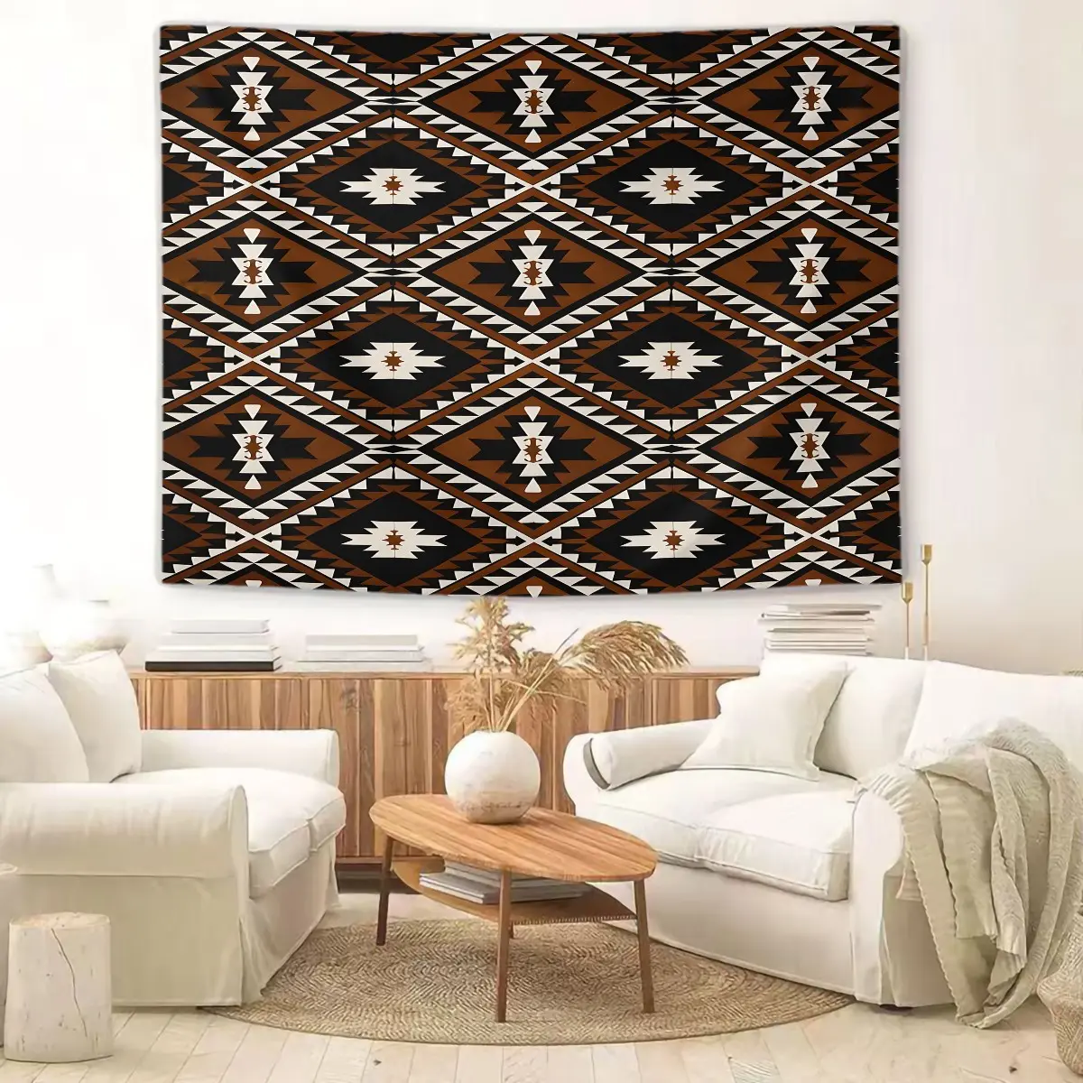 Tribal Aztec Print Tapestries, Black White Geometric Tapestry Wall Hanging,Modern Abstract Wall Blanket, Minimalist Boho Backdrop Decor for Bedroom Living Room Aesthetic Home Wall Art