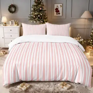 2/3 Pcs Pink And White Stripe Themed Decorative Duvet Cover Set, Super Soft And Comfortable Bedding, Simple Style Bedding Set, All Seasons, Bedroom Use, No Filler Included