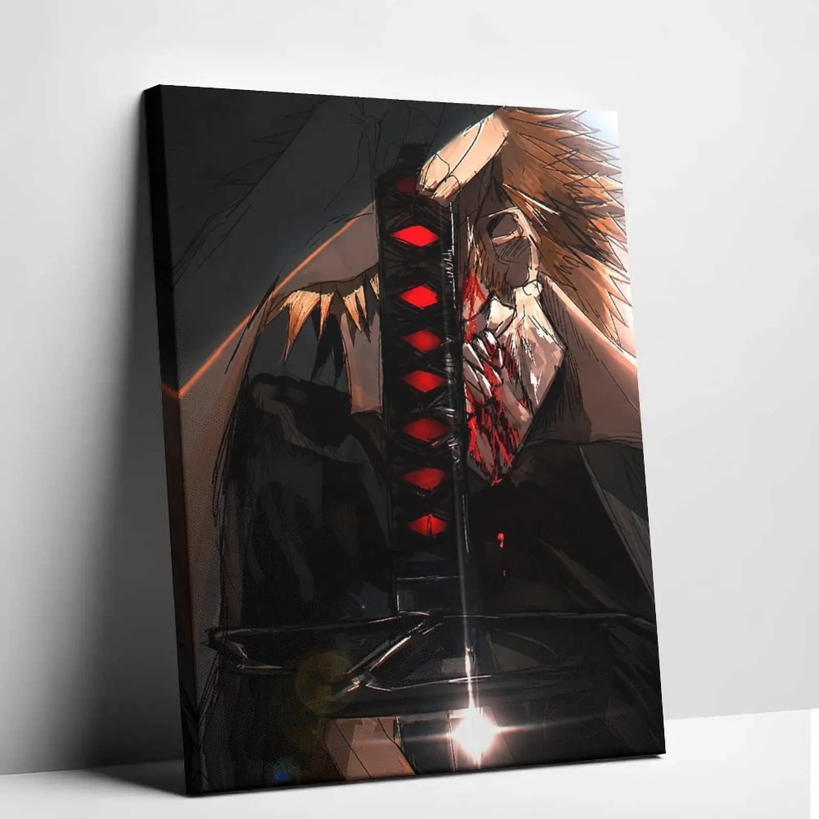 Bleach Ichigo Canvas Art | Kurosaki Ichigo Bankai Dark Anime Wall Poster | Shinigami Warrior Room Decoration