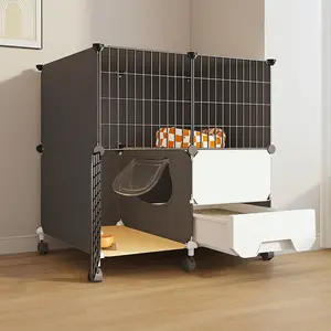 Indoor Cat Cage with Integrated Litter Box and Cat Bed, Space-Saving Cat Villa for Small Homes, Comfortable and Stylish Cat House, Litter Box Enclosure