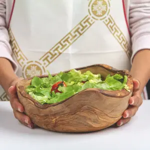 Large Olive Wood Bowl handmade with 2 Salad Servers, Olive Wooden Bowls Handmade, Fruit Bowls, Wooden Salad Bowl