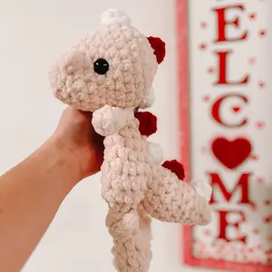 Valentines Day Crochet Handmade Dino Snuggler - Mini Dozer Dino Toy for Kids - Valentines Day Gift