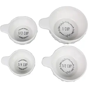 . Cottage Core Ceramic Measuring Cups Set of 4 - Handcrafted Look, Microwave & Dishwasher Safe - Decorative Kitchen Essentials