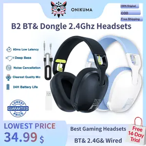 ONIKUMA B2 Bluetooth 5.3 & 2.4G Wireless & Wired No Delay Gaming Headsets Earphones With Dongle USB Receiver Deep Bass Stereo Wireless Headphones Noise Reduction Microphones