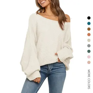 Danedvi Women's Oversized Crewneck Sweater Batwing Puff Long Sleeve Cable Slouchy Pullover Jumper Tops