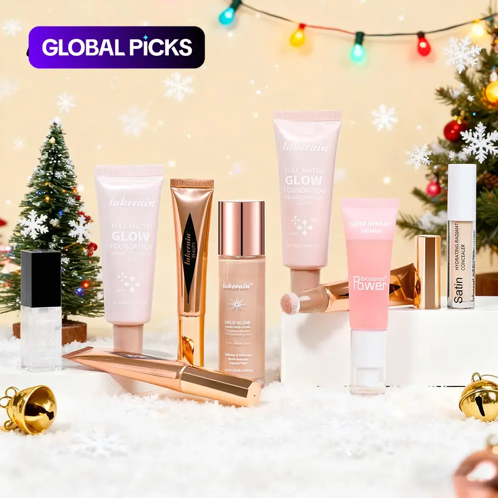 Lakerain 9-in-1 Hydrating Makeup Kit, Glow Up Kit, Cosmetic Gift Set, Includes Foundation, Primer, Moisturizing Concealer, Lip Gloss, Highlighter Stick, Blush, Makeup Set for Women and Girls, Ideal for Beginners and Beauty Lovers