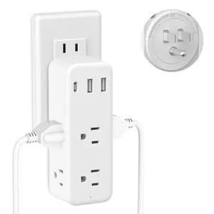 9 In 1 Multi Plug Outlet Extender, Surge Protector Outlet Splitter with 180° Rotating Plug & 6 Outlets Extender & 2 USB Ports & 1 Type-C Port for Home USB Power Outlet