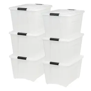 IRIS 54 Qt Stack & Pull Storage Lidded Container Box Bin System, Pearl (6 Count)