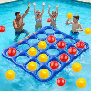 Inflatable 4-in-line Pool Toy Set, Giant Floating 4-in-a-Row Toss Pool Game with 20 Balls for Kids Ages 8–12, Teens & Adults, Summer Pool Party, Pool Tic Tac Toe Game
