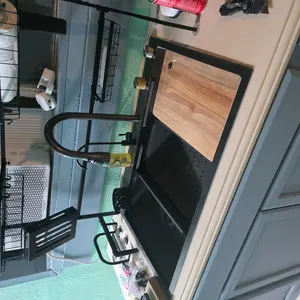 Bronstarz 33*22 INCH Nano Black Flying Rain Drop In Stainless Steel Watefall Kitchen Sink Single Bowl with Pull Down Faucet Set Accessories Included