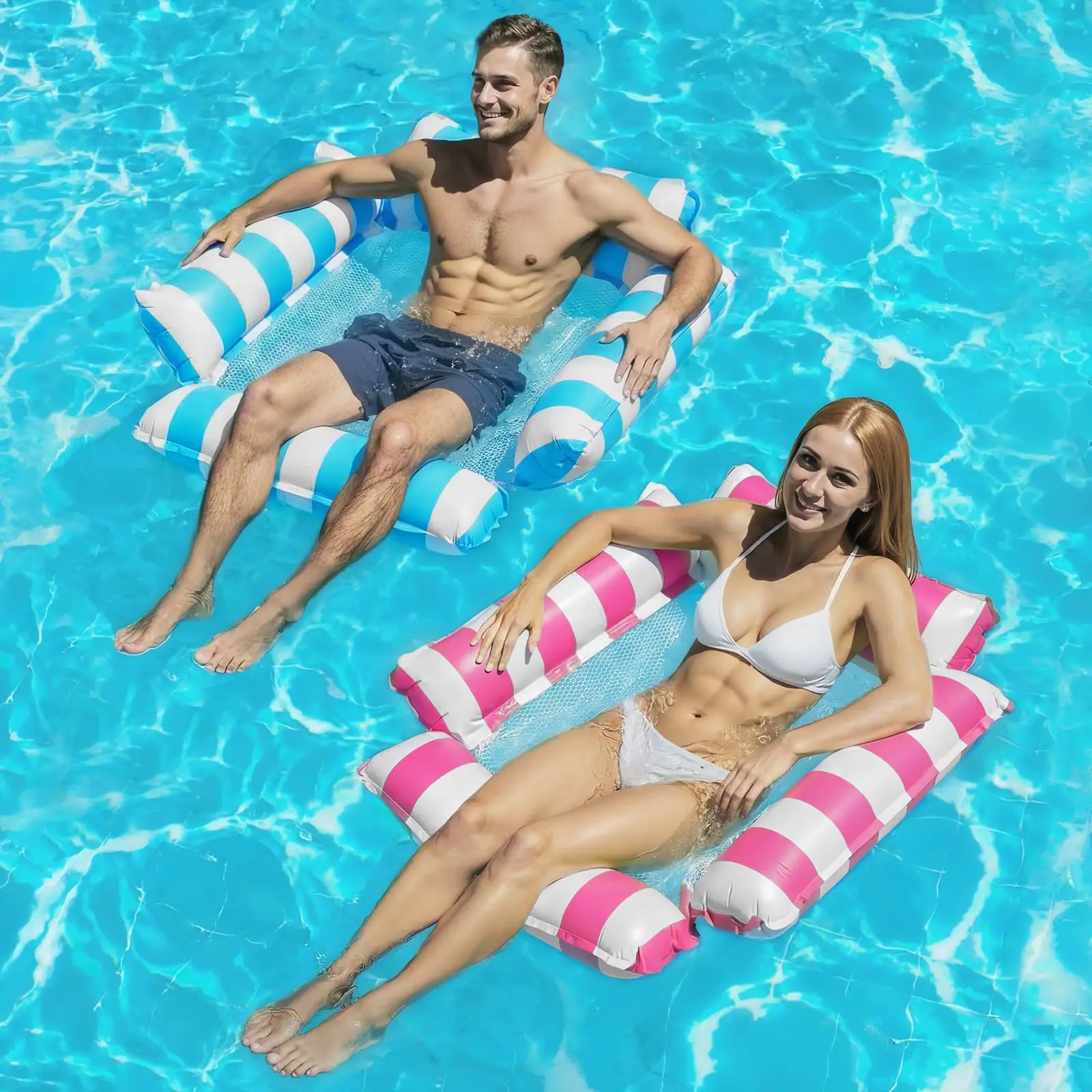 Swimming pool floating pad，Swimming Pool Set，Inflatable Hammock Pool Floats, Portable Floating Pool Chair，Summer Pool Float  for Relaxing & Travel，Inflatable Tanning Pool Lounger Float