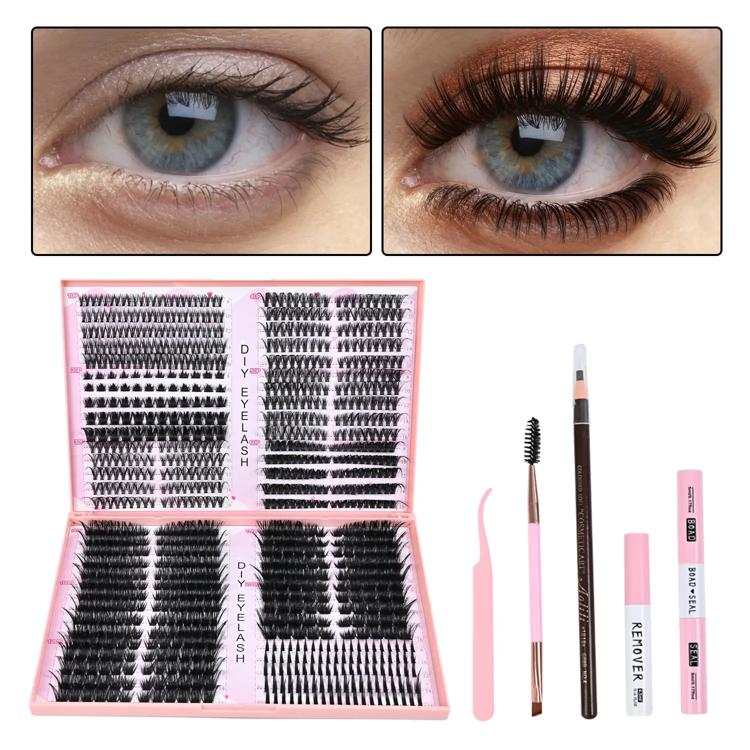 Lashes Lash Clusters Eyelashes Lash Clusters Extensions Kit Eyelash Extension Kit Eye Lashes, Lash Extension Kit Lashes Clusters KitWispy Manga Lashes, Individual Lashes Eyelash Extension Lashes Halloween Makeup 10-200P, D Curl 60 rows Mixed Length