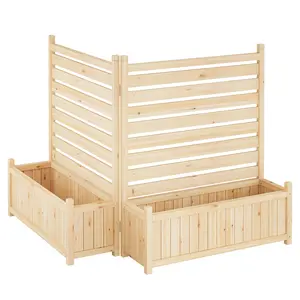 Garvee Wooden Outdoor Privacy Fence Panels – Freestanding Decorative Garden Divider with Planter Boxes, Weather-Resistant Screen for Patio, Balcony, or Yard – Conceals AC Units, Trash Cans, Pool Equipment