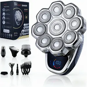 5 in 1 Electric Hair Trimmer Kit, 1 Set Waterproof Wet/Dry Grooming Shavers, Multifunctional Hair Shaver, Cordless Rechargeable Bald Head Rotary Razor for Home & Travel