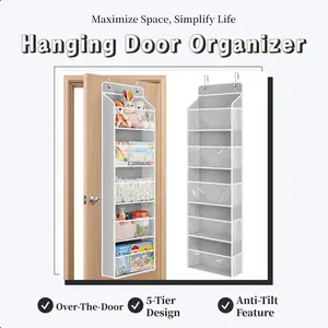 Over-the-Door Storage Organizer – 5-Tier Hangable Door Organizer with 5 Large Pockets – Anti-Tilt Design, 44 lbs Weight Capacity – for Bedroom, Bathroom, Pantry & Closet