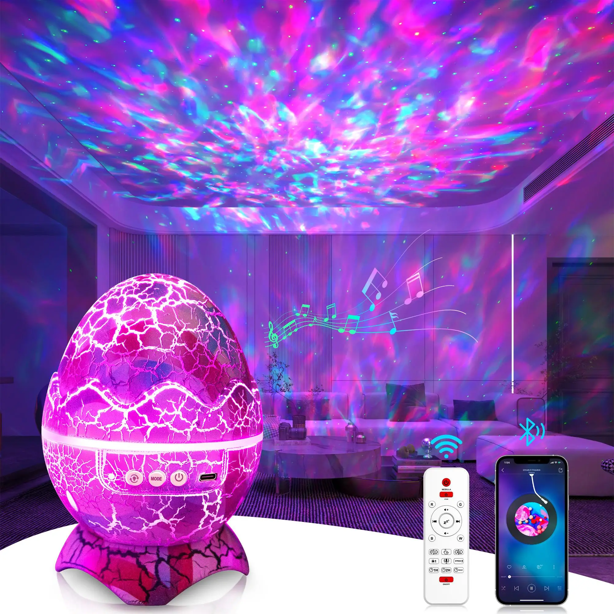 Dinosaur Egg Galaxy Projector Lamp, 360° Rotation Night Light Projector, Color Changing Star Projection Light, Room Lights For Bedroom, LED Lights for