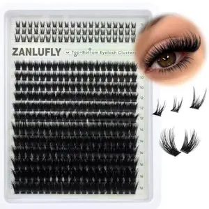 Volume Lash Clusters with 5-7MM Bottom Lashes D-curly Eyelash Clusters Wispy Lash Extension 300Pcs Individual Lashes Thin Band Cluster Eyelash Extension 10-16MM Cluster Lashes DIY at Home by ZANLUFLY